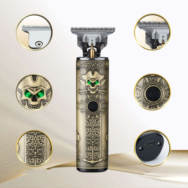 sh-1726 Vintage Pirate Skull Engraved USB Electric Clipper