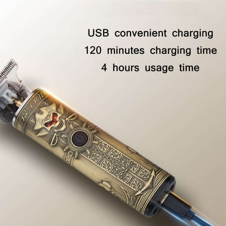 sh-1726 Vintage Pirate Skull Engraved USB Electric Clipper