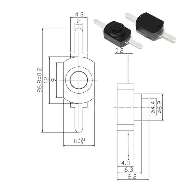 20 PCS YT-1208-YD LED Flashlight Button Switch, Style:Straight Feet(Black)