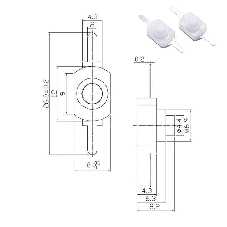 20 PCS YT-1208-YD LED Flashlight Button Switch, Style:Straight Feet(White)
