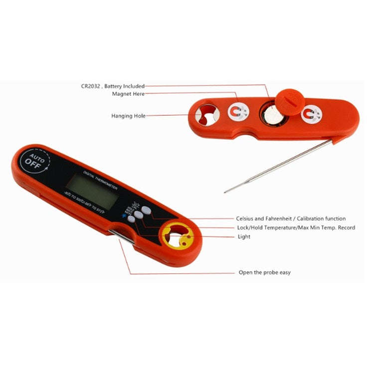 Foldable Probe Waterproof Food Thermometer Kitchen Barbecue Fast Temperature Measurement Digital ...
