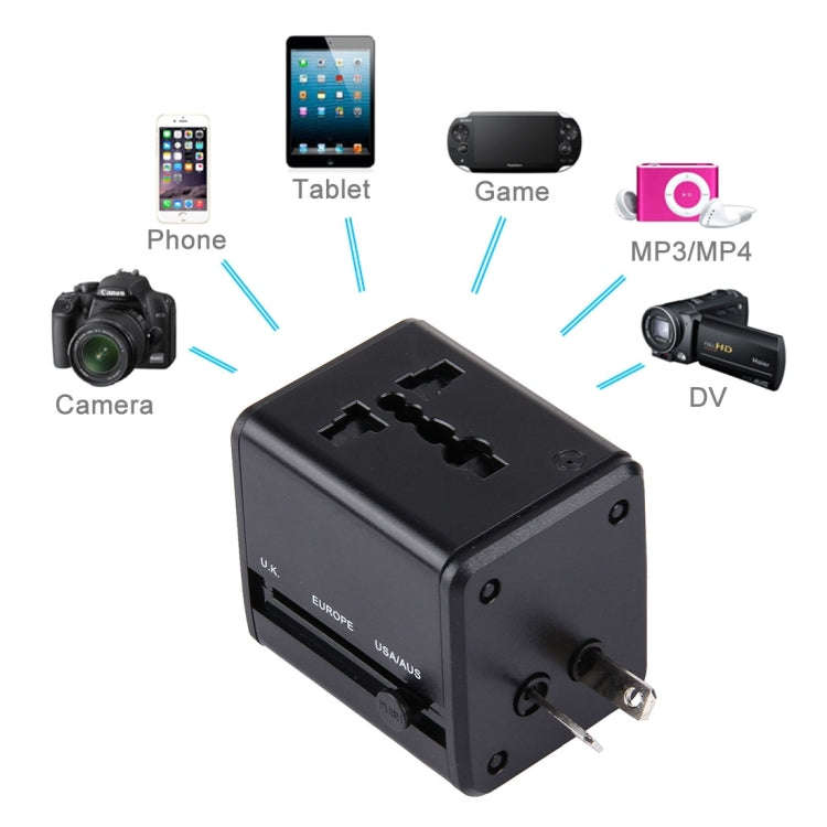 World-Wide Universal Travel Concealable Plugs Adapter with & Built-in Dual USB Ports Charger for ...