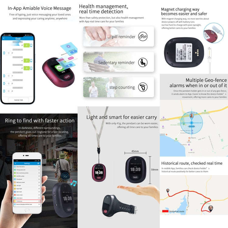 REACHFAR RF-V45-A Mini Touch Screen GPS Smart Tracker Pendant, Support SOS / Camera / Health Mana...