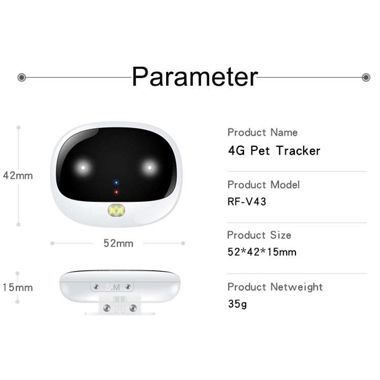 RF-V43 A Style IP67 Waterproof GPS + LBS + WiFi Pet Locator Pet Collar Tracking Device For Asia/E...