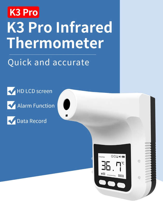 K3 Pro Handsfree Non-contact Forehead Body Light-sensitive Distance Sensor Infrared Thermometer, ...