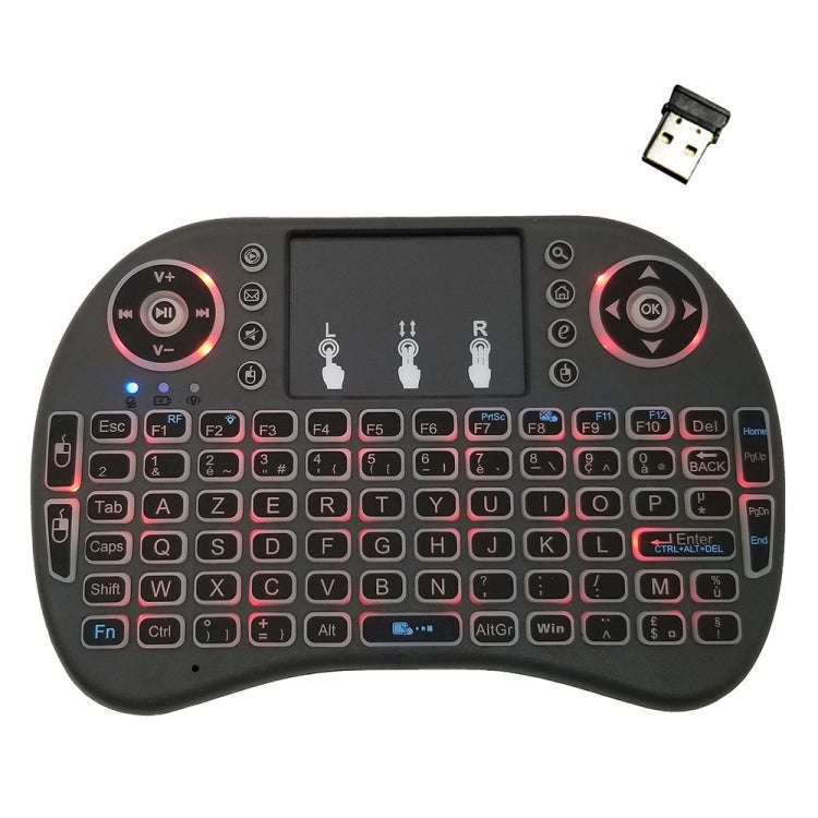 Support Language: French i8 Air Mouse Wireless Backlit Keyboard with Touchpad for Android TV Box ...