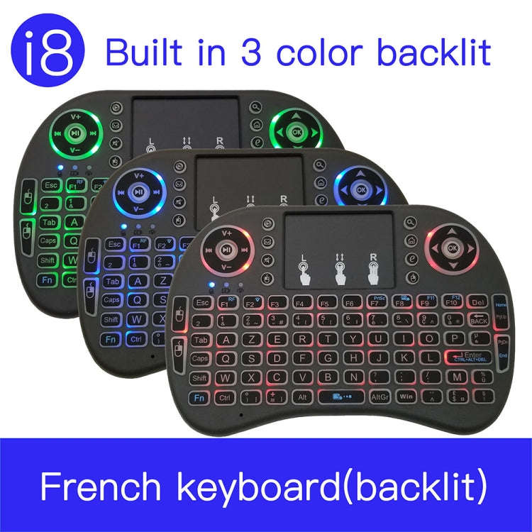 Support Language: French i8 Air Mouse Wireless Backlit Keyboard with Touchpad for Android TV Box ...