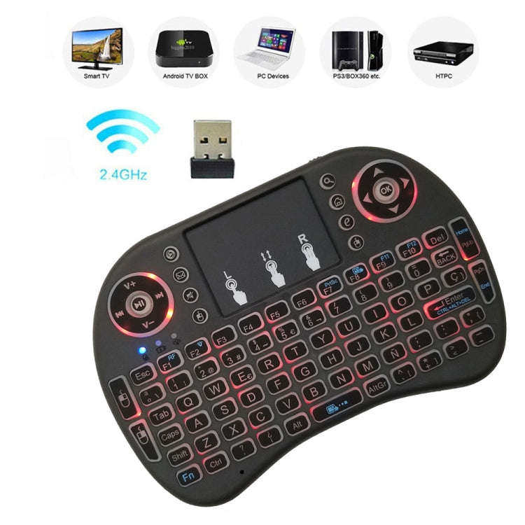 Support Language: Spanish i8 Air Mouse Wireless Backlight Keyboard with Touchpad for Android TV B...