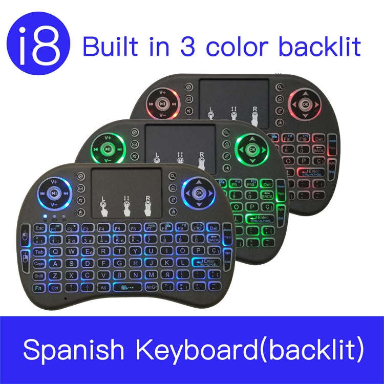 Support Language: Spanish i8 Air Mouse Wireless Backlight Keyboard with Touchpad for Android TV B...
