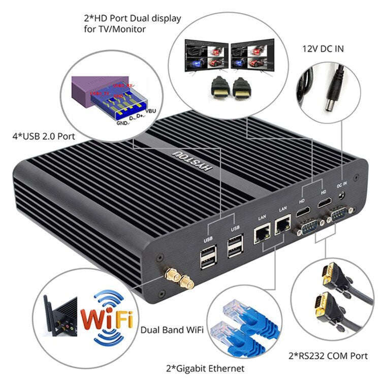 HYSTOU P05B-I7-5500U-2C Fanless Mini PC Intel Core i7 5500u Processor Quad Core up to 2.4GHz, RAM...