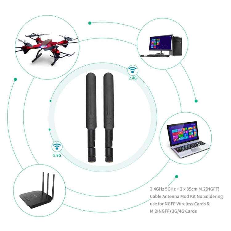2 x 6dBi 2.4GHz 5GHz Dual Band WiFi RP-SMA Male Antenna + 2 x 35CM RP-SMA IPEX MHF4 Pigtail Cable...