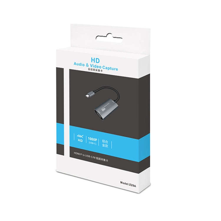 Z29A HDMI Female to USB-C / Type-C Male Video Audio Capture Box(Grey)