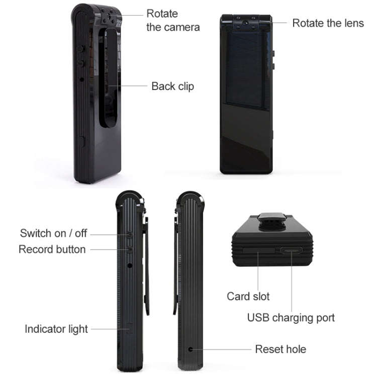 B19 Back Clip Design 1080P HD Camera Video Recorder, Support Motion Detection / Infrared Night Vi...