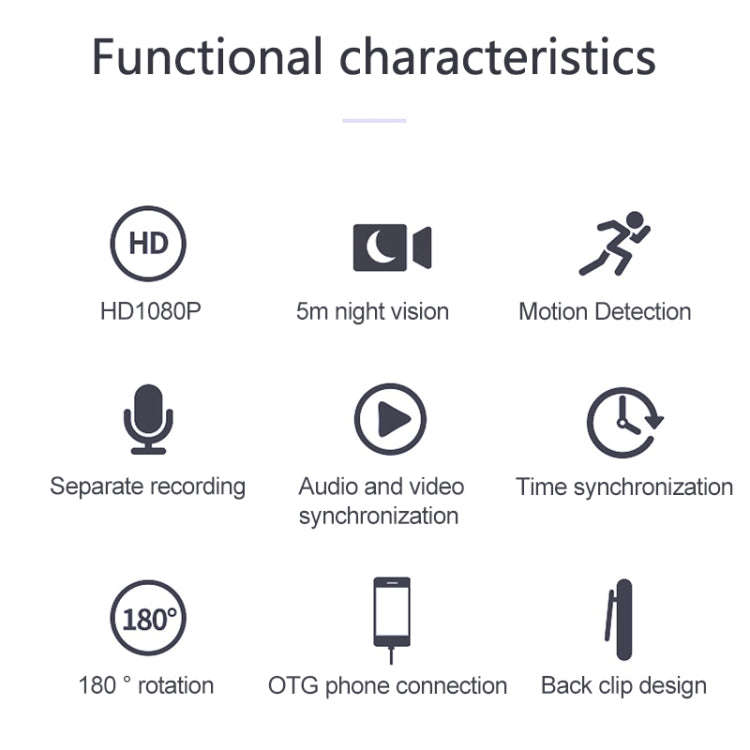 B19 Back Clip Design 1080P HD Camera Video Recorder, Support Motion Detection / Infrared Night Vi...