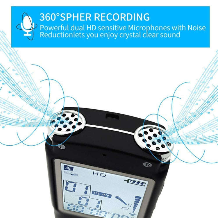 T60 Monochrome Screen HD Noise Reduction Digital Voice Recorder, 16G, Support MP3 / WAV Format (B...