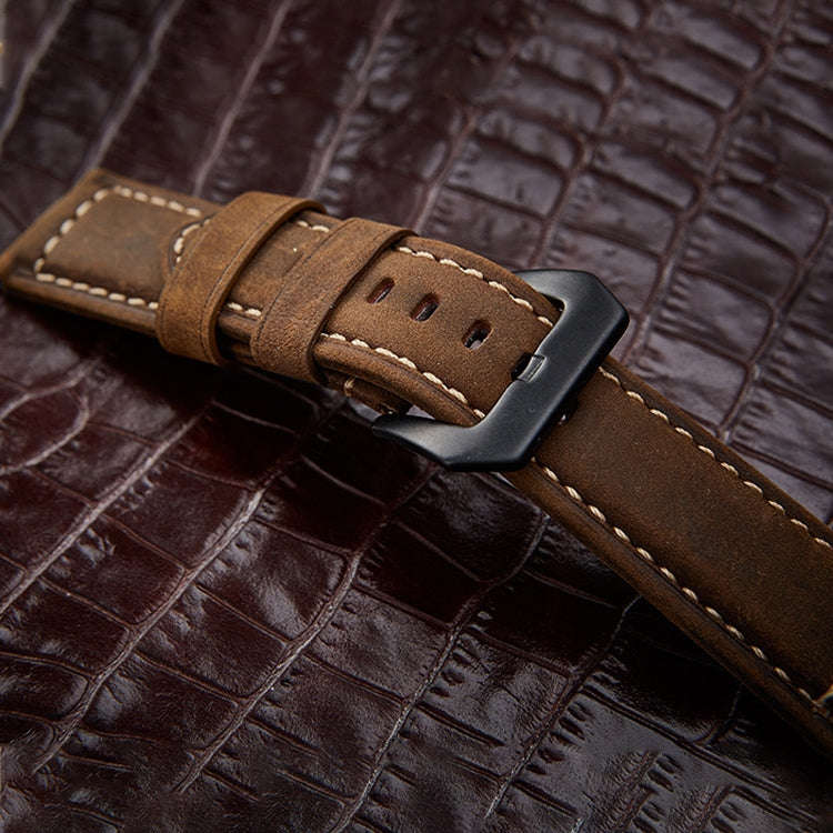Crazy Horse Layer Frosted Black Buckle Watch Leather Watch Band, Size: 20mm(Army Green)