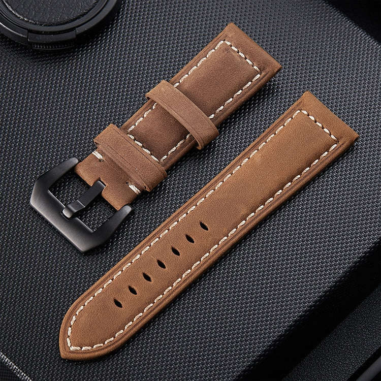 Crazy Horse Layer Frosted Black Buckle Watch Leather Watch Band, Size: 20mm(Light Brown)