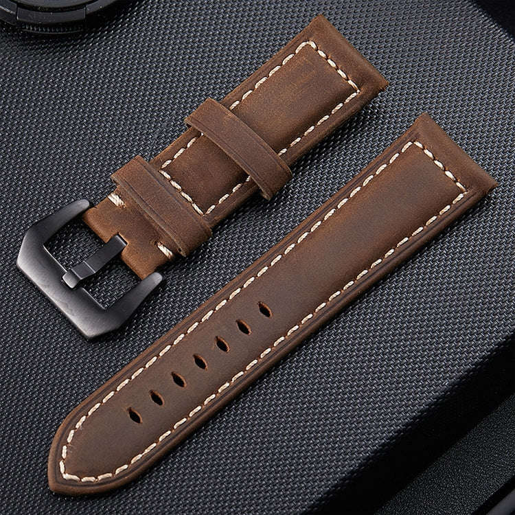 Crazy Horse Layer Frosted Black Buckle Watch Leather Watch Band, Size: 20mm(Dark Brown)