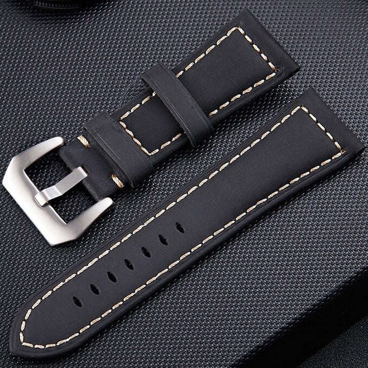 Crazy Horse Layer Frosted Silver Buckle Watch Leather Watch Band, Size: 20mm (Black)