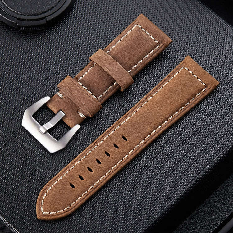 Crazy Horse Layer Frosted Silver Buckle Watch Leather Watch Band, Size: 20mm (Light Brown)