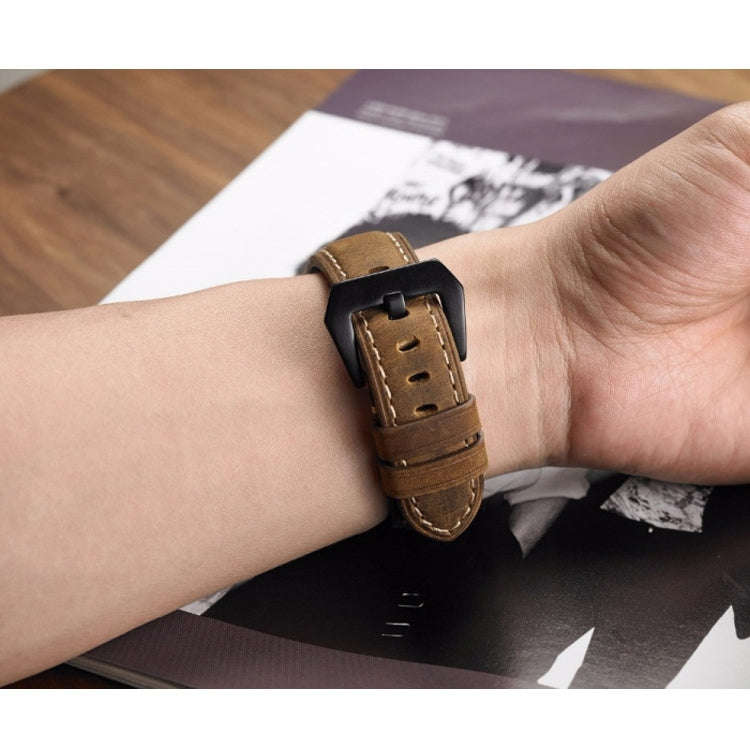 Crazy Horse Layer Frosted Silver Buckle Watch Leather Watch Band, Size: 26mm (Army Green)