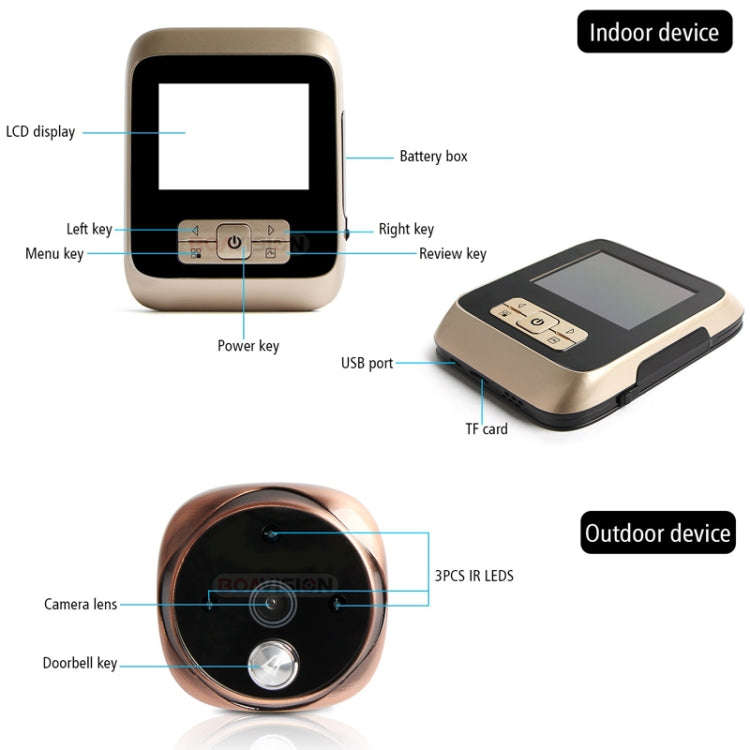 M530 3.0 inch TFT Display 3.0MP Camera Video Digital Door Viewer, Support TF Card (32GB Max) & In...