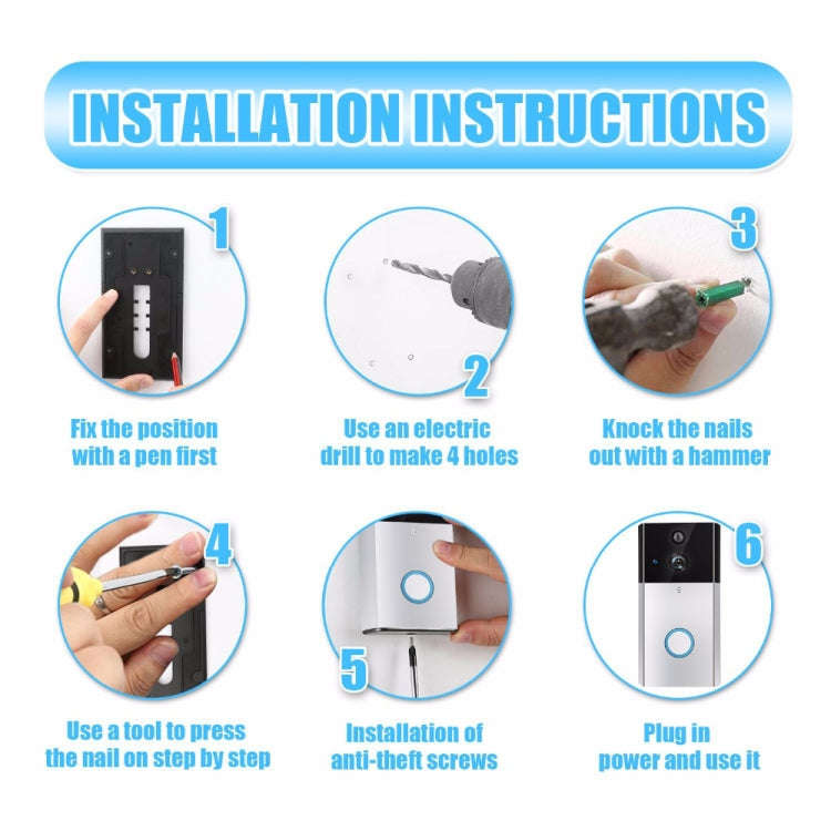 VESAFE HD 720P Security Camera Smart WiFi Video Doorbell Intercom, Support TF Card & Infrared Nig...