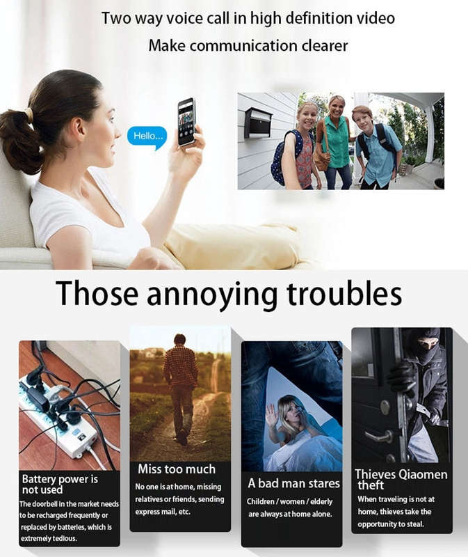 VESAFE Home VS-M2 HD 720P Security Camera Smart WiFi Video Doorbell Intercom, Support TF Card & N...