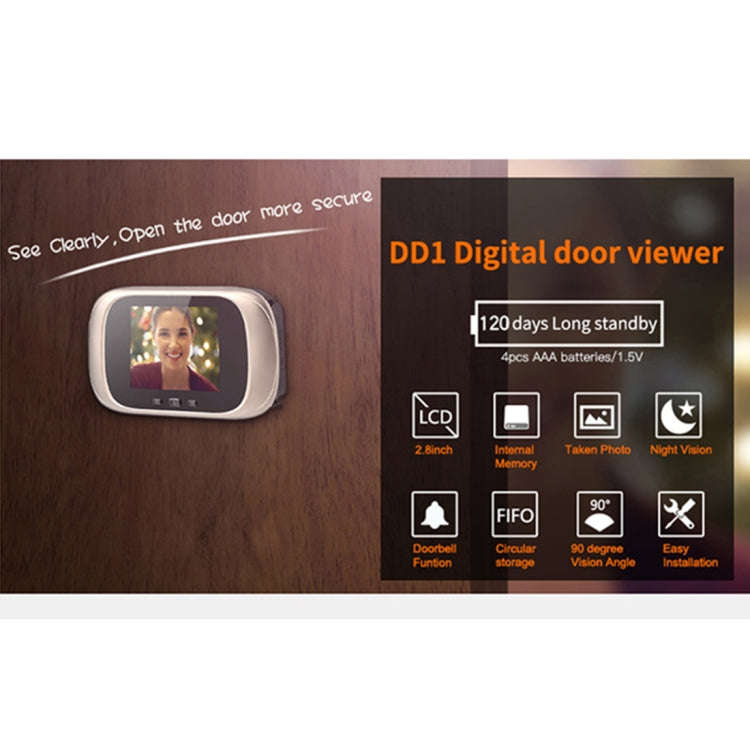 DD1 Smart Electronic Cat Eye Camera Doorbell with 2.8 inch LCD Screen, Support Infrared Night Vis...