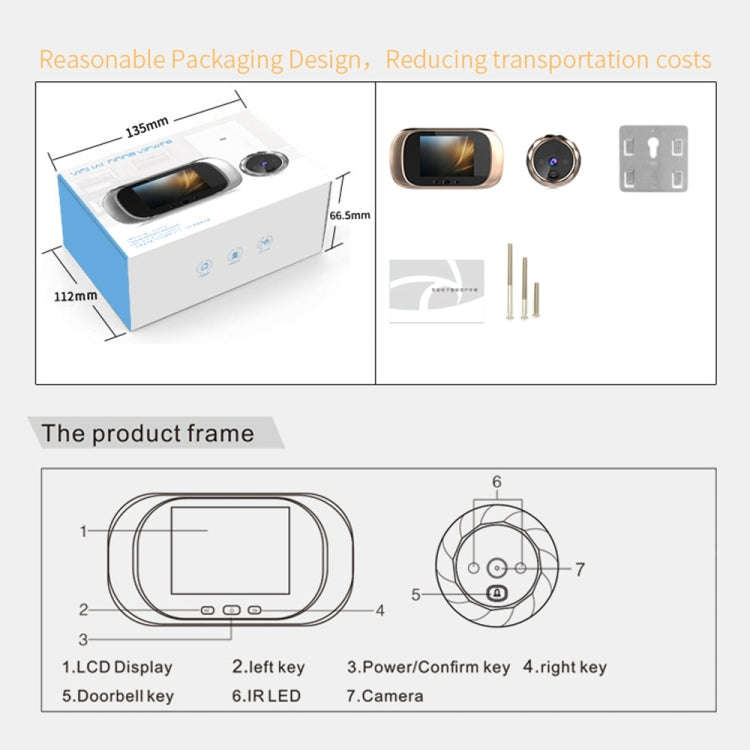 DD1 Smart Electronic Cat Eye Camera Doorbell with 2.8 inch LCD Screen, Support Infrared Night Vis...
