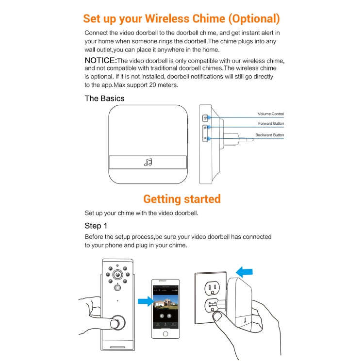B10 52 Chimes 110dB Doorbell Receiver Low Power Consumption Home Door Tools, EU Plug, AC 90-260V ...