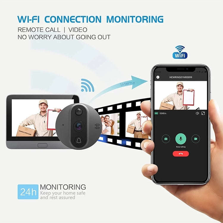 R9 4.3 inch WiFi Smart Video Visual Electronic Peephole Doorbell (Black)