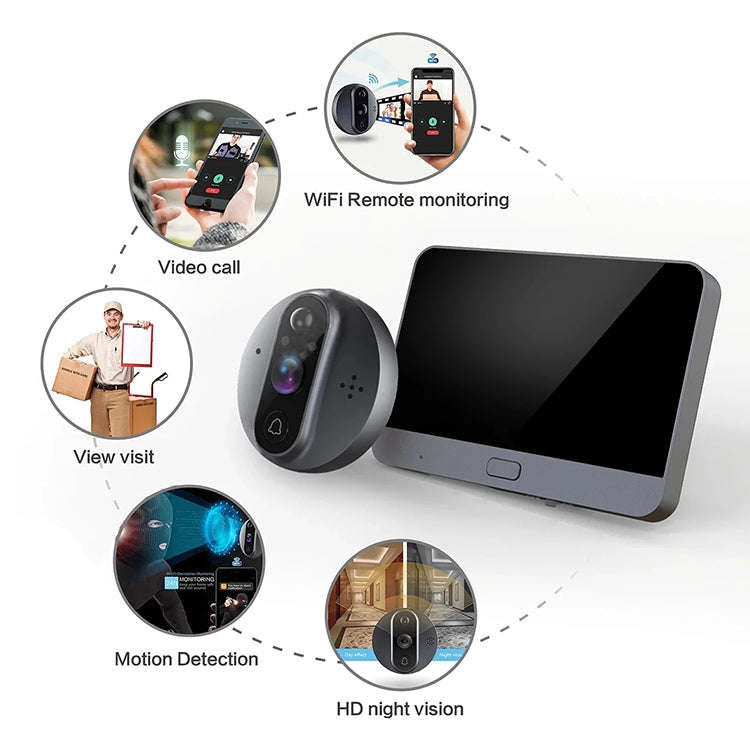 R9 4.3 inch WiFi Smart Video Visual Electronic Peephole Doorbell (Black)