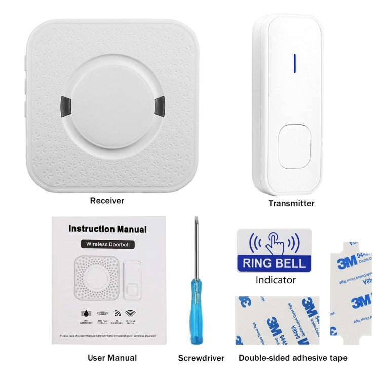 P6-B 110dB Wireless IP55 Waterproof Low Power Consumption WiFi Doorbell Receiver, 53 Music Option...