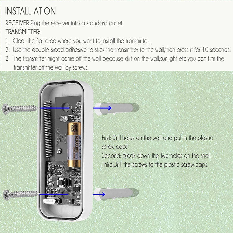 P6-B 110dB Wireless IP55 Waterproof Low Power Consumption WiFi Doorbell Receiver, 53 Music Option...