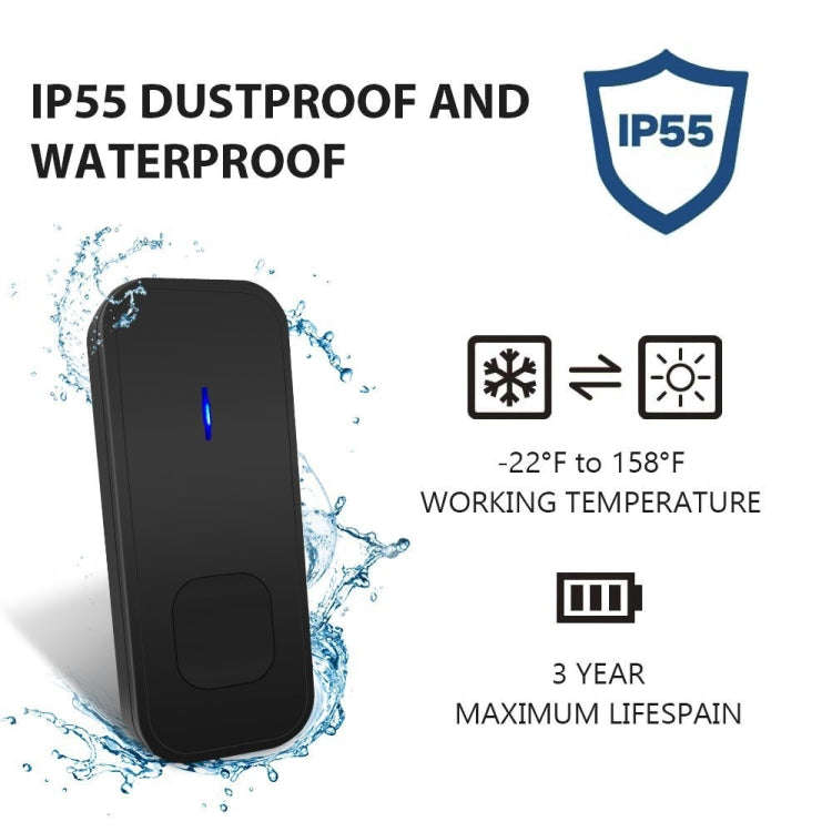N15K-1T1-B 110dB Wireless IP55 Waterproof Low Power Consumption WiFi Doorbell Receiver with Night...