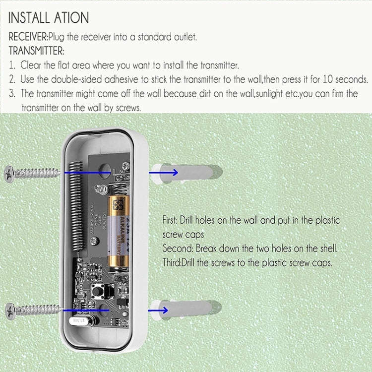 N15K-1T1-B 110dB Wireless IP55 Waterproof Low Power Consumption WiFi Doorbell Receiver with Night...