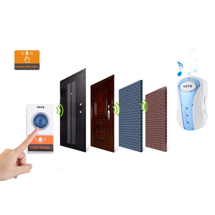 VOYE V008A Home Music Remote Control Wireless Doorbell with 38 Polyphony Sounds, US Plug(White)