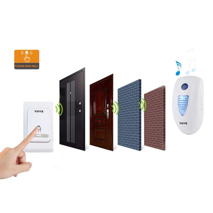 VOYE V003B Home Music Remote Control Wireless Doorbell with 38 Polyphony Sounds, US Plug (White)