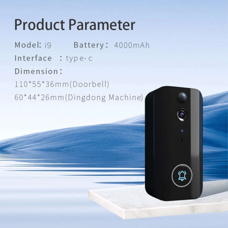 DoorBell i9 Wireless Doorbell Camera, Night vision, Motion Detection, Two-way Intercom (Black)