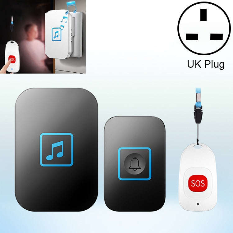 CACAZI C86 Wireless SOS Pager Doorbell Old man Child Emergency Alarm Remote Call Bell, UK Plug(Bl...