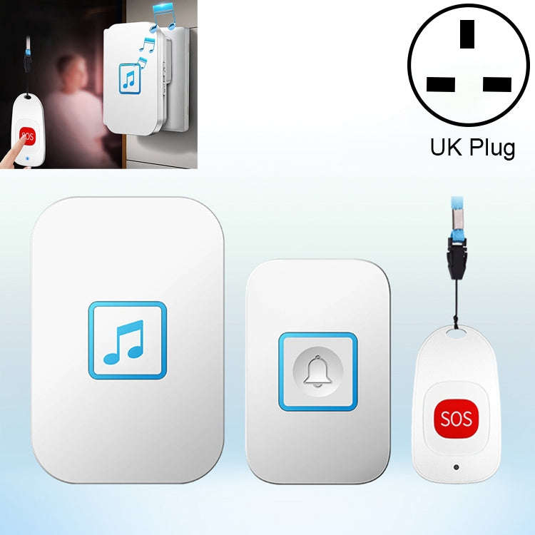 CACAZI C86 Wireless SOS Pager Doorbell Old man Child Emergency Alarm Remote Call Bell, UK Plug(Wh...