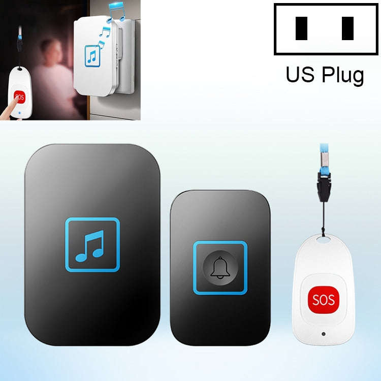 CACAZI C86 Wireless SOS Pager Doorbell Old man Child Emergency Alarm Remote Call Bell, US Plug(Bl...