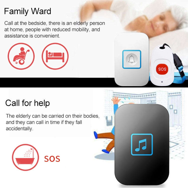 CACAZI C86 Wireless SOS Pager Doorbell Old man Child Emergency Alarm Remote Call Bell, US Plug(Bl...