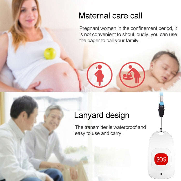 CACAZI C86 Wireless SOS Pager Doorbell Old man Child Emergency Alarm Remote Call Bell, US Plug(Bl...