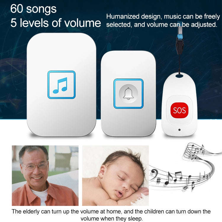 CACAZI C86 Wireless SOS Pager Doorbell Old man Child Emergency Alarm Remote Call Bell, US Plug(Bl...
