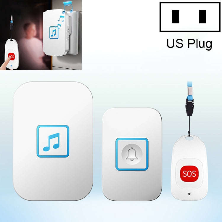 CACAZI C86 Wireless SOS Pager Doorbell Old man Child Emergency Alarm Remote Call Bell, US Plug(Wh...