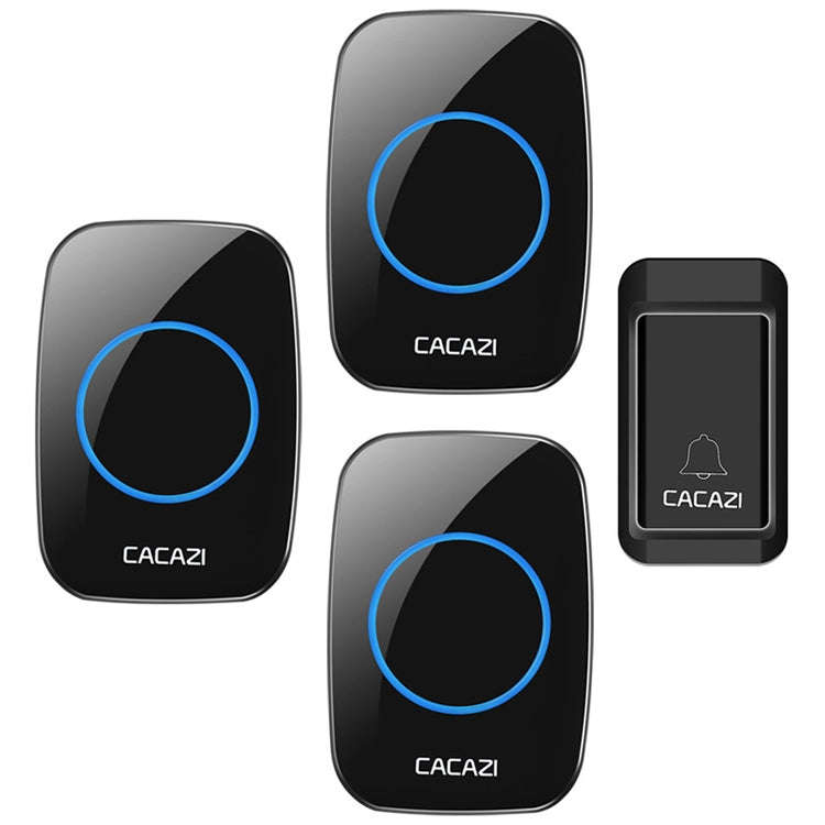 CACAZI A10G One Button Three Receivers Self-Powered Wireless Home Cordless Bell, US Plug(Black)