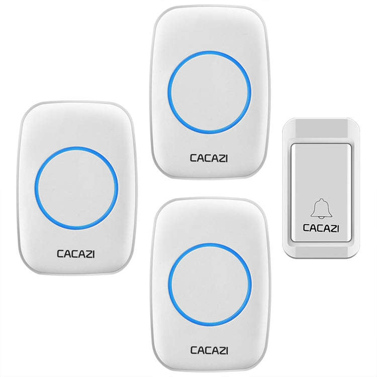 CACAZI A10G One Button Three Receivers Self-Powered Wireless Home Cordless Bell, US Plug(White)