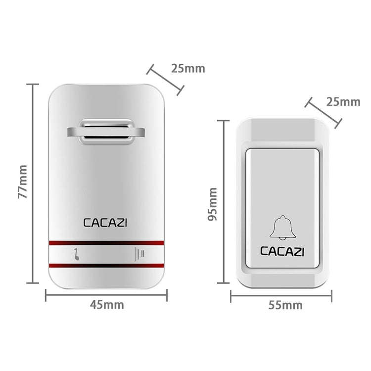 CACAZI V027G One Button Three Receivers Self-Powered Wireless Home Kinetic Electronic Doorbell, U...